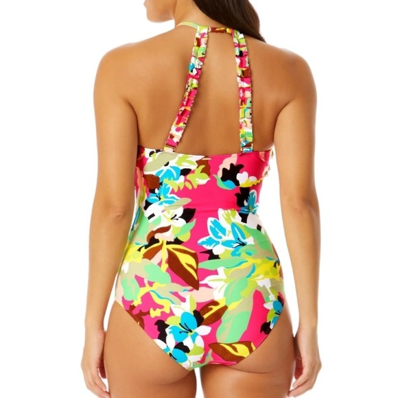 NWOT Anne Cole High Neck With Ruffled Straps One Piece Swimsuit - Picture 3 of 15